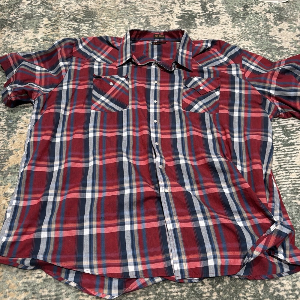 Plains Western Wear Big Man Shirt 3X Pearl Snap Short Sleeve Red Plaid